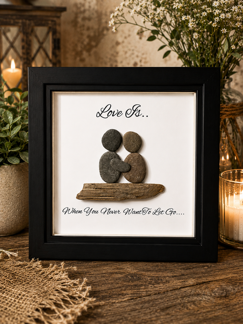 Personalised Pebble Art Couple Gift | Love Is Two Minds With One Thought | Anniversary Gift for Husband Wife | Romantic Handmade Frame